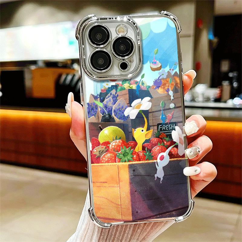 P-Pikmins Cute Game Soft Phone Case For iPhone 15 16 17 Air 14 Pro Max 16E Plus 13 12 Mini Plating Anti-Fall Fundas