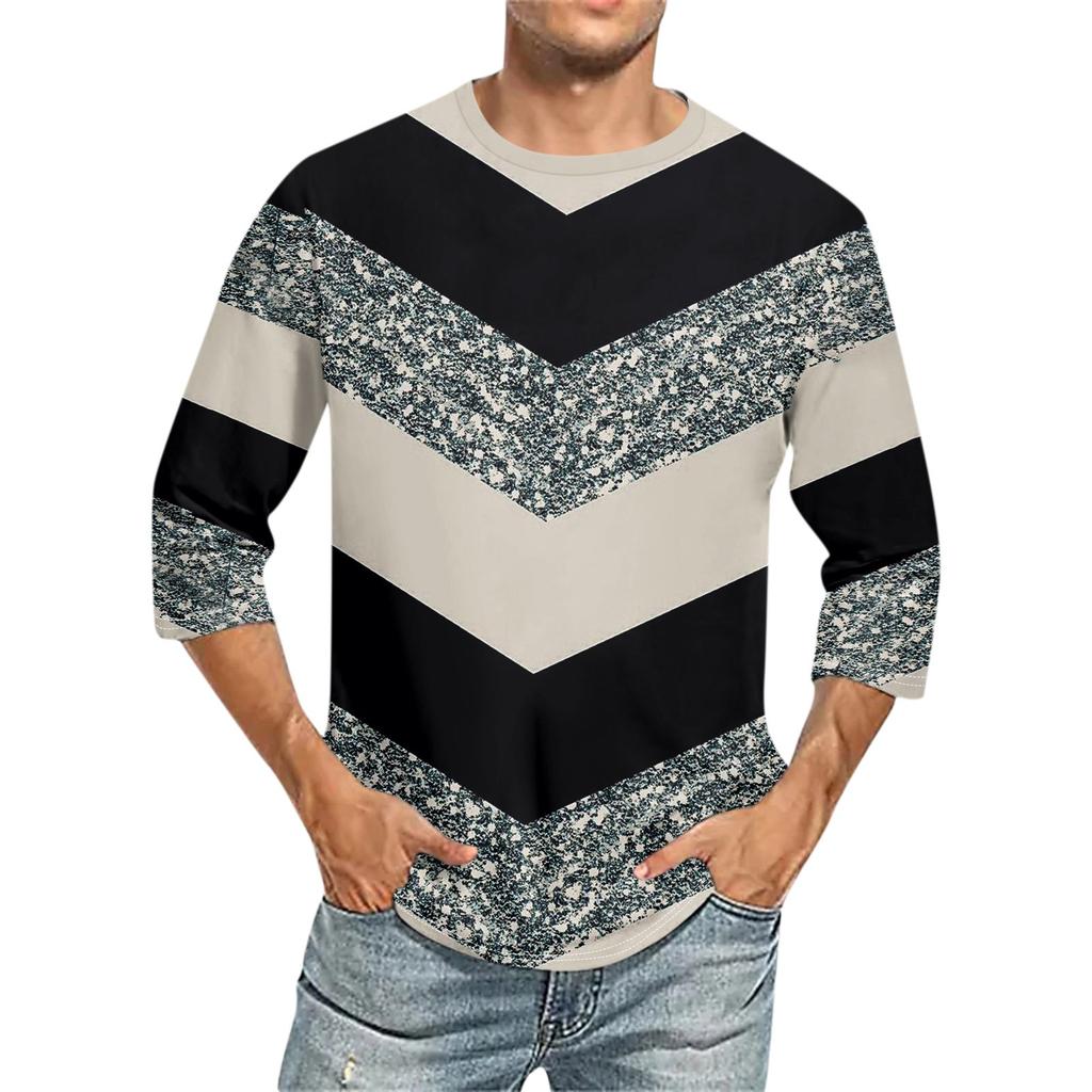 Мужская однотонная футболка с круглым вырезом и рукавами три четверти