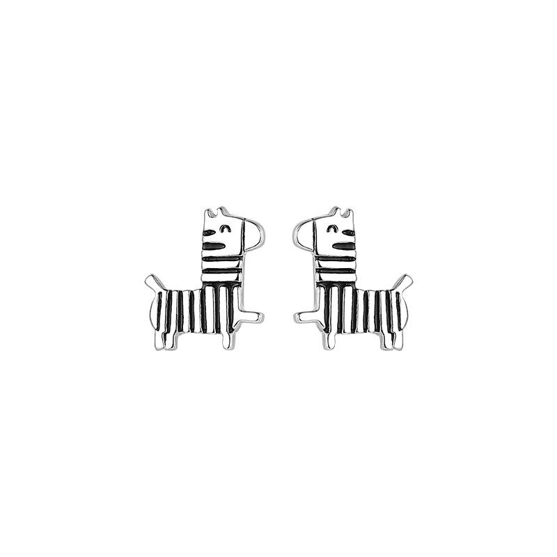 Серьги-пусеты 3D Зебра из стерлингового серебра - Корейский стиль Мори