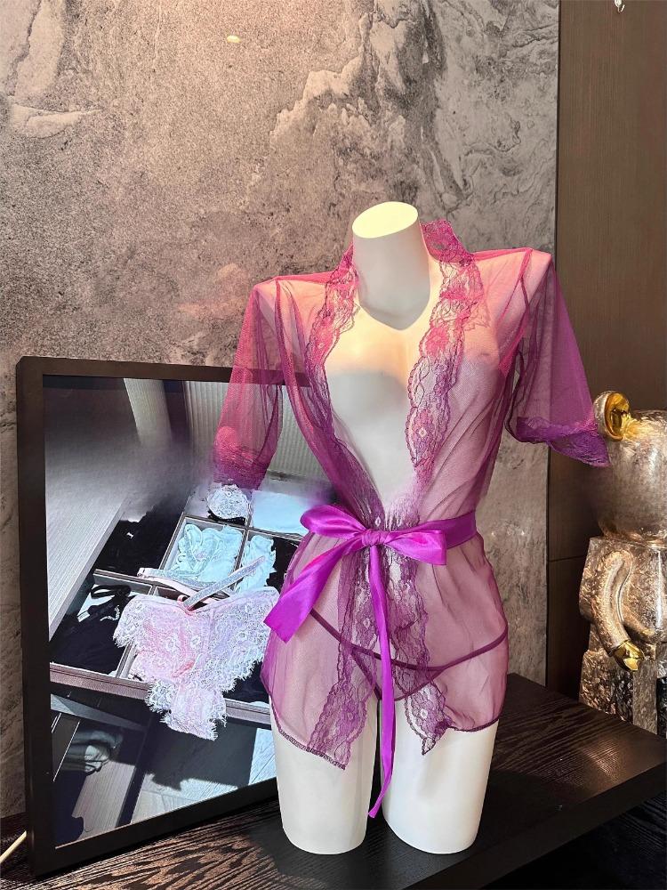 Сексуальное нижнее белье Глубокое V Кружевная сорочка Женское белье Чувственный шелковый мягкий халат Цвет рыбьей чешуи Без бретелек Ночная сорочка Эротическая одежда