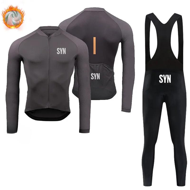 BIEHLER-Thermal Fleece Cycling Clothing Long Sleeves Warm Jersey Set Windproof Sportswear MTB Road Bike Winter