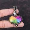 Rainbow Solar Quartz Druzy Copper Wire Wrapped Pendant Rainbow Moonstone Pendant Copper Jewelry Gemstone Pendant For Women Handmade Jewelry