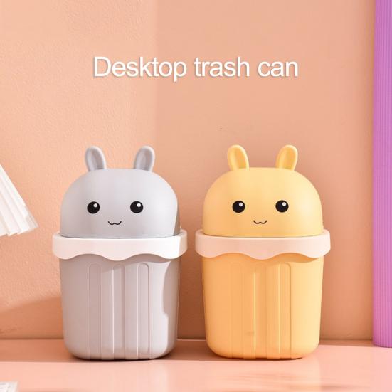 Desktop Trash Can with Lid Large Capacity Cartoon Shape Rectangle Creative Mini Garbage Can Waste Basket