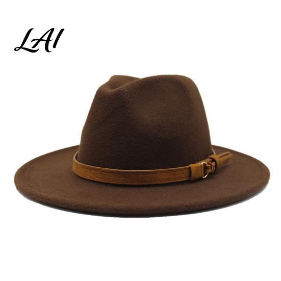 Outdoor Hiking Headwear Wool Felt Fedora Hat Unisex Panama Hat with Faux Leather Band Thickened Wide Brim Vintage Trilby for Women Men Autumn Winter