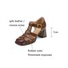 Summer Shoes Women Square Toe Cover Heel Shoes Gladiator Modern Sandals Split Leather Chunky Heel High Heels Roman Sandals