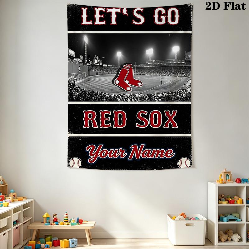 Name Custom Boston red sox logo Wall Tapestry Aesthetic Wall Hanging Printed Fabric Blanket Decorative Tapestries for Bedroom Living Room Home Decor