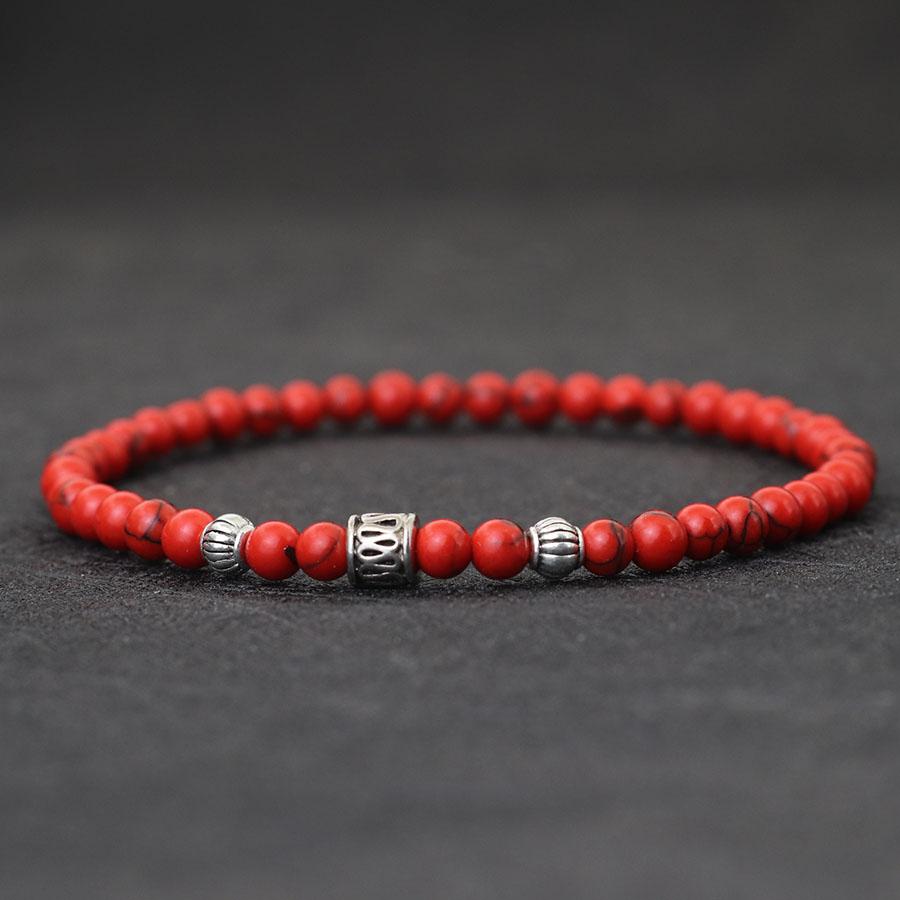 Натуральный красный камень 4 мм, браслет из бусин, мужские и женские модели, простые серебряные украшения, браслет из бисера, тонкий подарок в виде одного круга