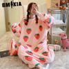 Зимние фланелевые пижамы - повседневные, свободные, удобные и милые мультяшные кораллового вельвета пижамы-длинное платье для женщин