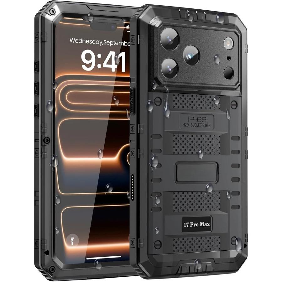 Для iPhone 17 ProMax 17Pro Air Чехол IP68 Водонепроницаемый Прочный Металлический Чехол со Встроенной Защитной Пленкой для Экрана Военный Ударопрочный