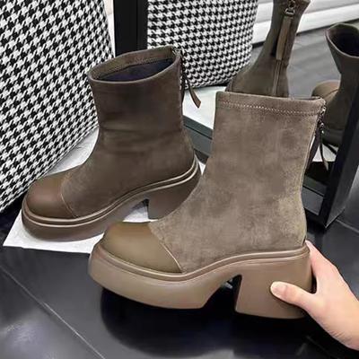 Платформа женские зимние ботильоны замшевые высокие каблуки дизайнерская обувь зимняя мода мотоциклетные ботинки 2024 тренд готические женские ботинки
