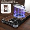 For iPhone 15 Pro Max Magnetic Case Wood Covered Metal Boardless Phone Back Cover with Kickstand