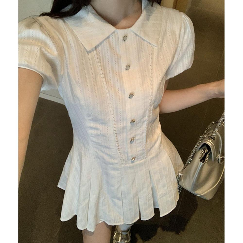 Девичий стиль, стиль преппи, белая блузка с рукавами-фонариками, платье, женский летний темперамент, талия, маленький человек, милая короткая юбка