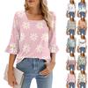 Женские повседневные топы с рукавами 3/4, летние футболки с квадратным вырезом, свободные туники с рюшами, блузки-туники