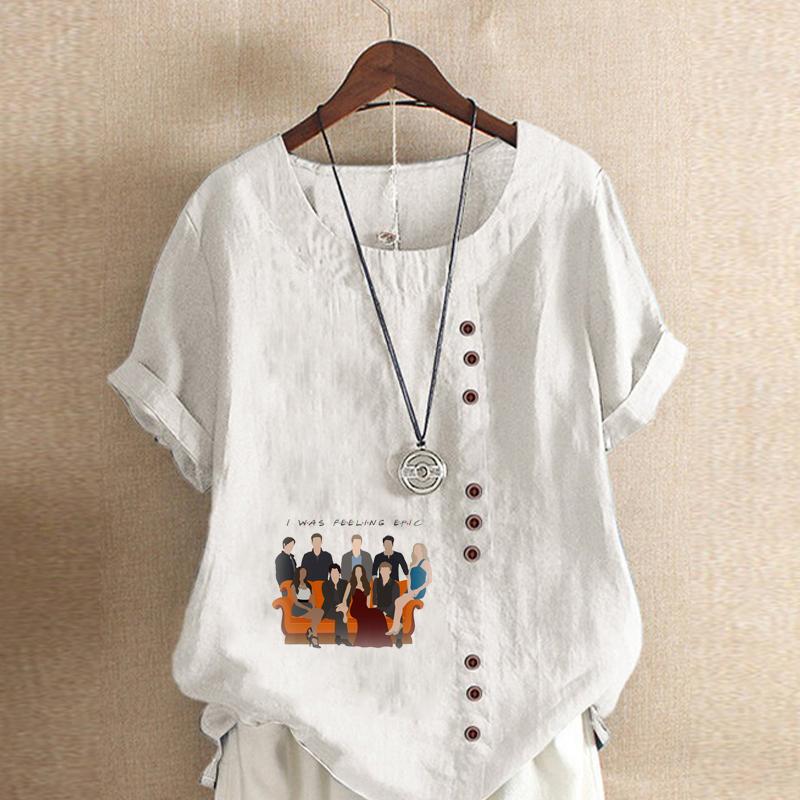 Женская модная семейная футболка с круглым вырезом и короткими рукавами, повседневная хлопково-льняная рубашка с рисунком, свободная летняя блузка для отдыха, топы