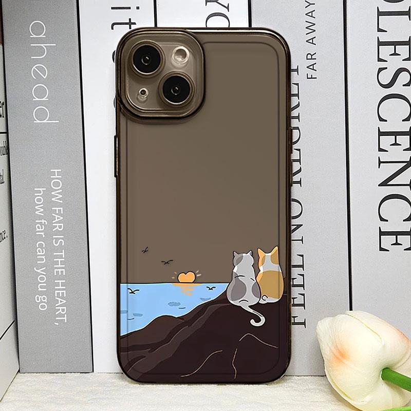 Cute Cartoon Cat Dog Couple Phone Case For iPhone 16 15 14 13 12 11 Pro Max Mini X XS SE 7 8 Plus 16E Shockproof Non-Slip Cover