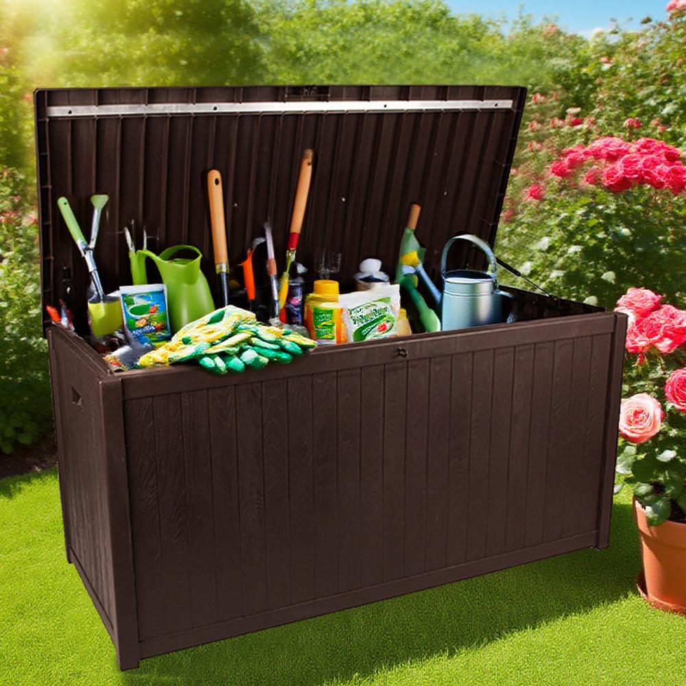Waterproof Outdoor Storage Box UV-Resistant PP Deck Box Lockable Outside Storage Box Container for Patio Furniure