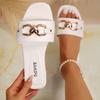 Women's New Fashion Slippers Solid Color Metal Decoration Square Flat Sandals