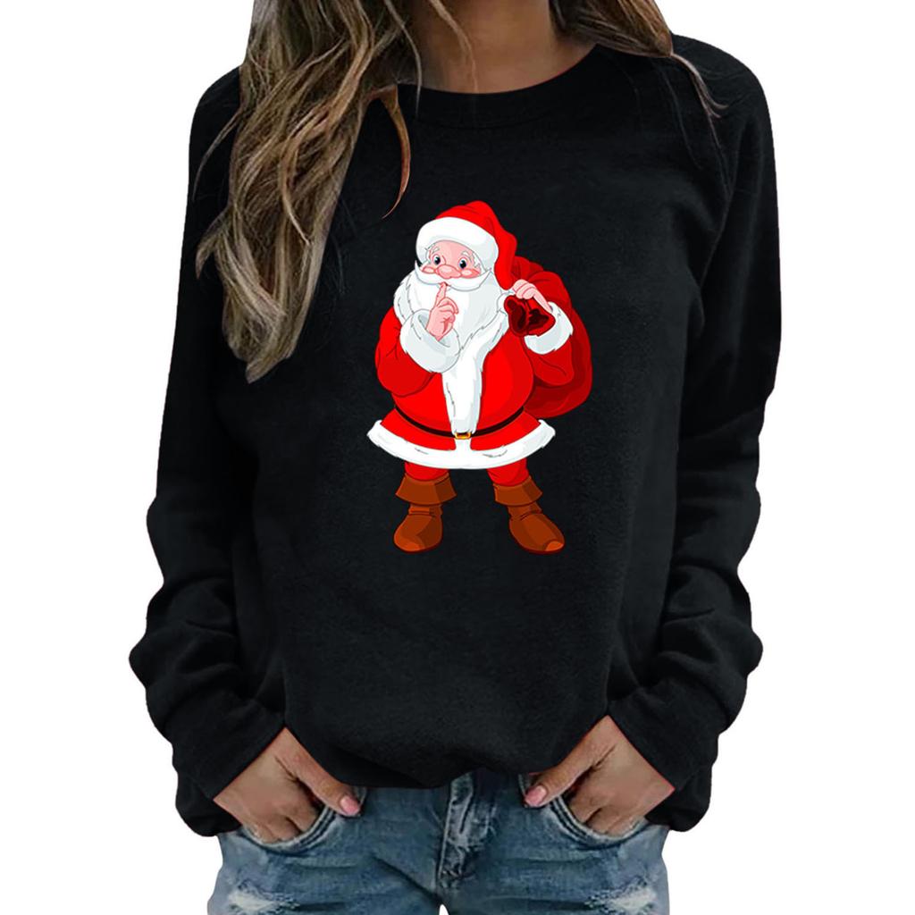 Chirstmas Print Crewneck Sweatshirt Women Fall And Winter Long Sleeve Loose Casual Tee Tops Female Pullover Oversized