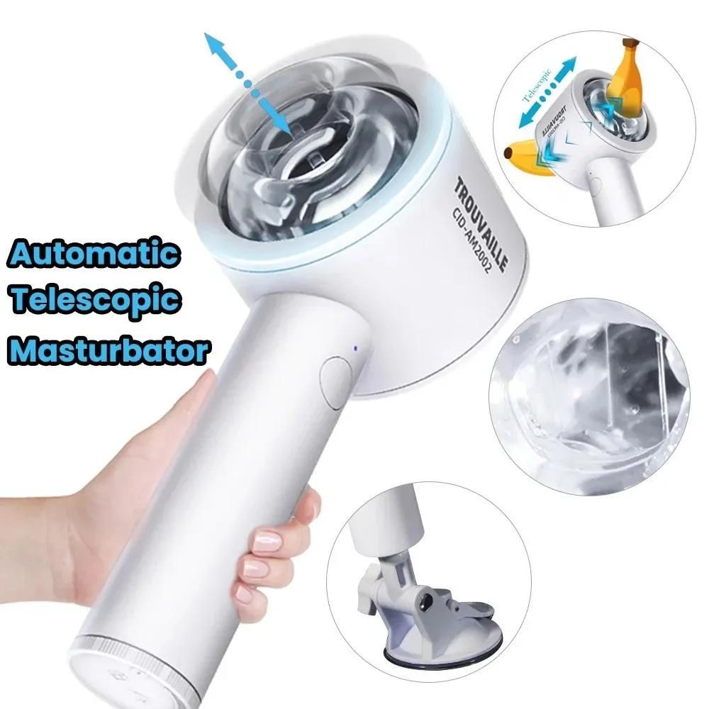 Male Auto Retractable Jet Cup Realistic Vagina Blowjob Oral Sex Masturbation Cup Handheld Retractable Rotating Vibrating Jet Cup