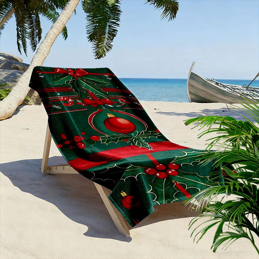 Festive holly charm brilliance Print beach towel, quick drying, suitable for travel, outdoor sports, jogging, the beach and swimming, gift
