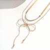 Elegant Layered Bow Drop Pendant Necklace Women Gold Tone Snake Chain Choker Minimalist Fashion Jewelry