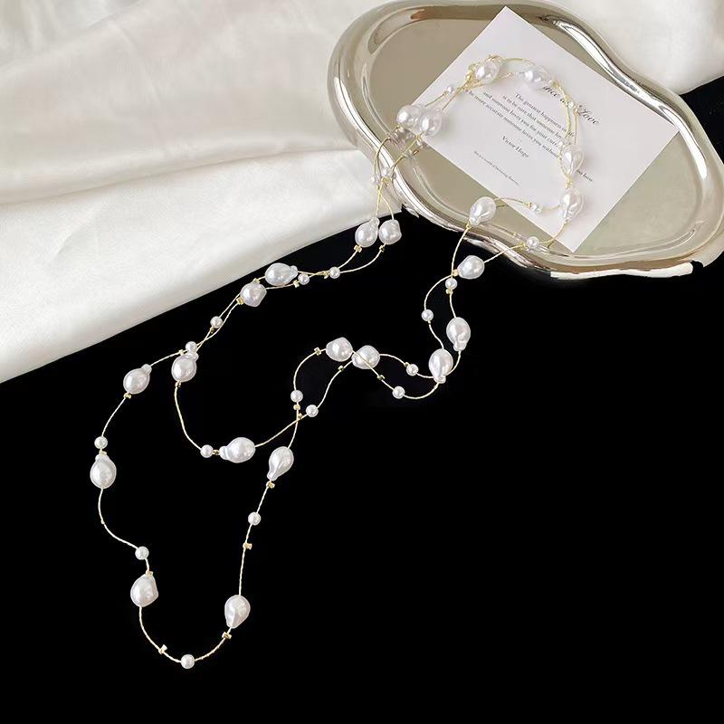 Французская жемчужная многослойная цепочка для свитера: Женское высококлассное звездное ожерелье для шикарного стиля