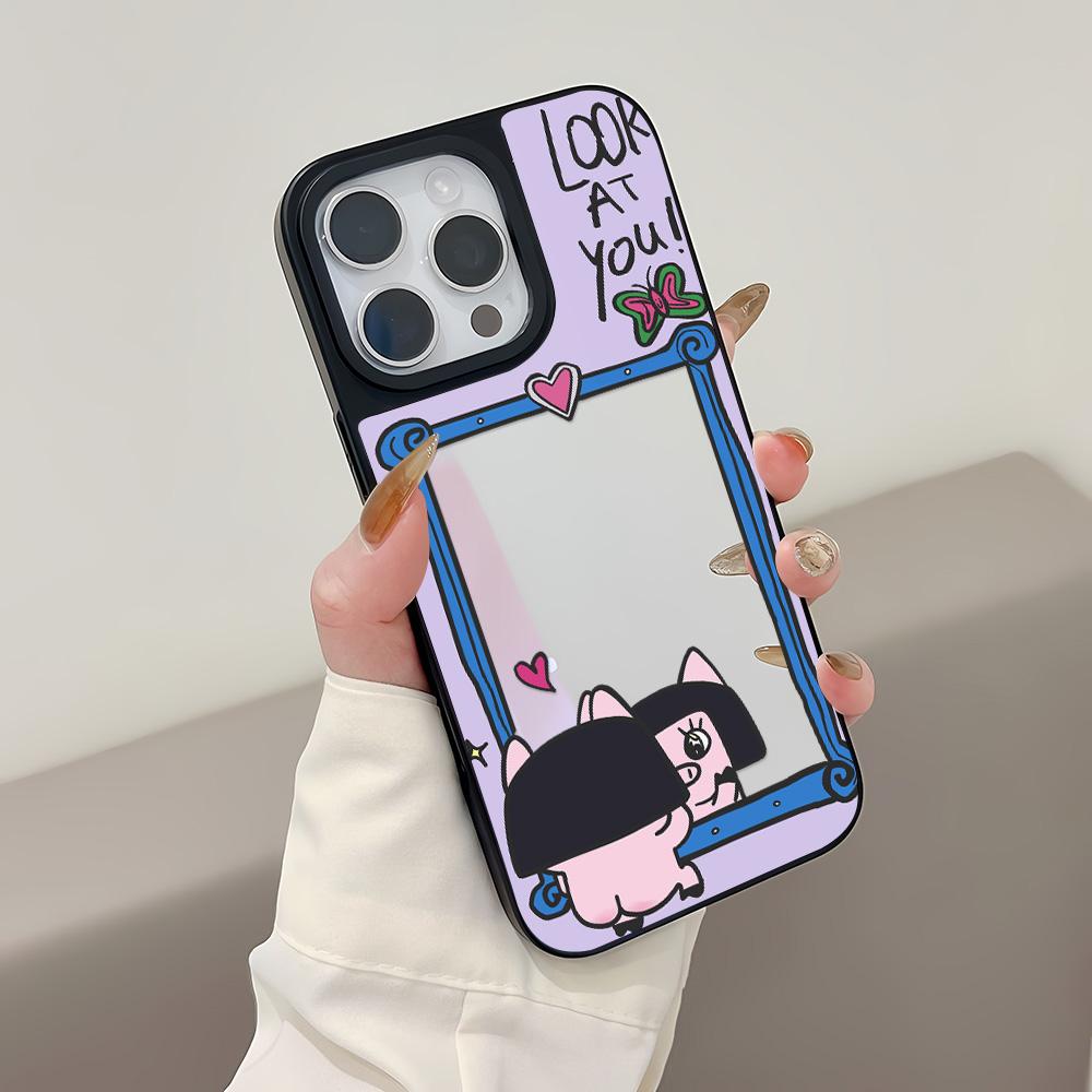 Зеркальный чехол для телефона для iPhone 15 11 13 14 для 15 16 Pro Max 12 13 16 Pro Чехол для телефона в милом стиле с облаками, цветами и животными