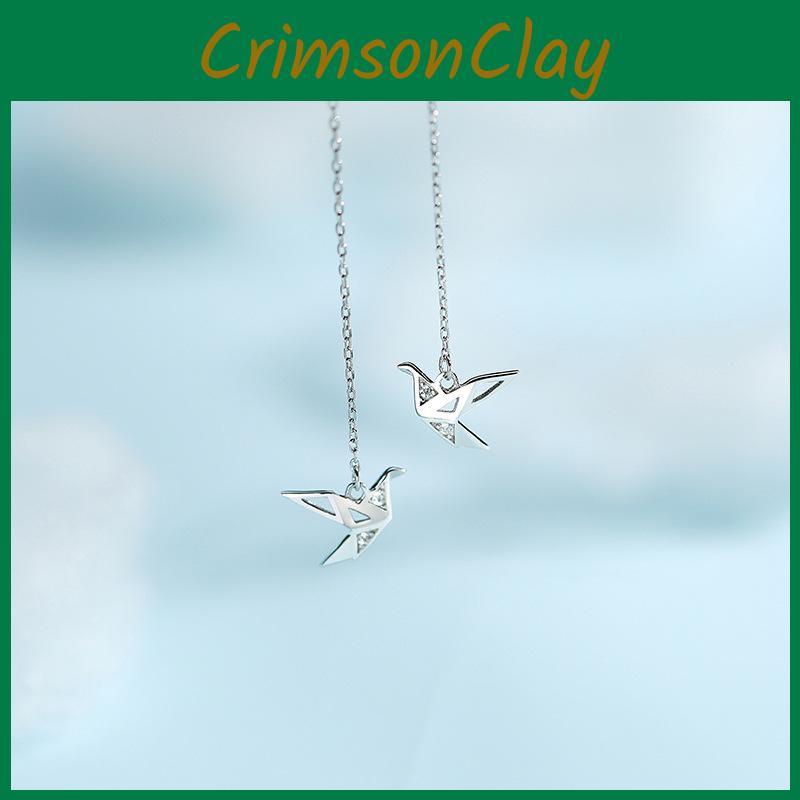 Se756 Yixuan Sparkling Diamond Origami Crane Ear Threader Elegant And Chic Chain Design