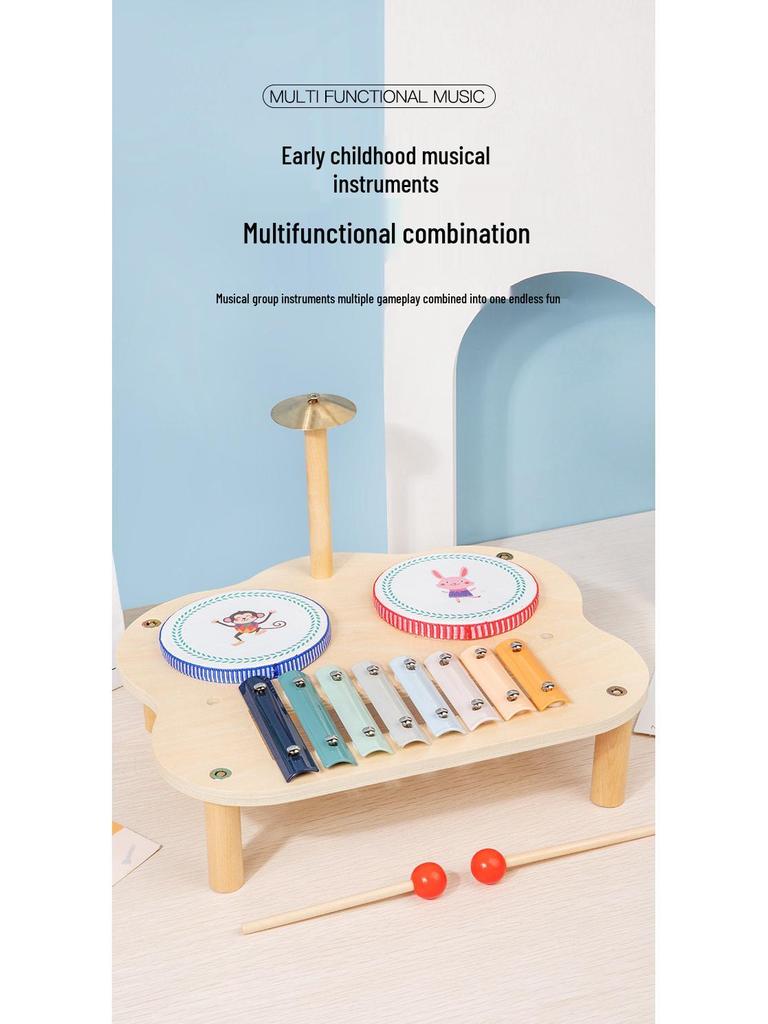 Деревянная многофункциональная музыкальная шкатулка: Развивающая игрушка для раннего детства (0-3 года) с перкуссионным барабаном