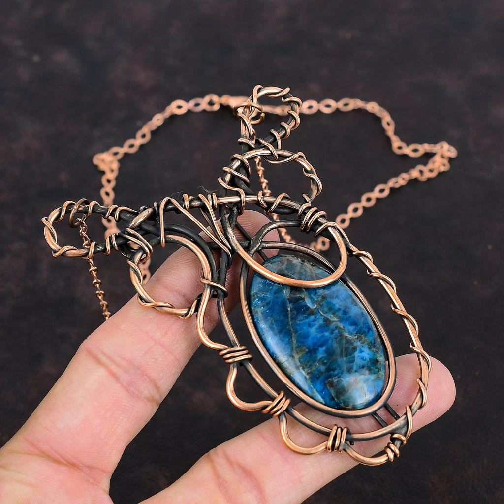 Neon Apatite Necklace Copper Wire Wrapped Jewelry Copper Necklace Adjustable Necklace Handmade Gemstone Jewelry Wire Wrap Necklace For Gifts