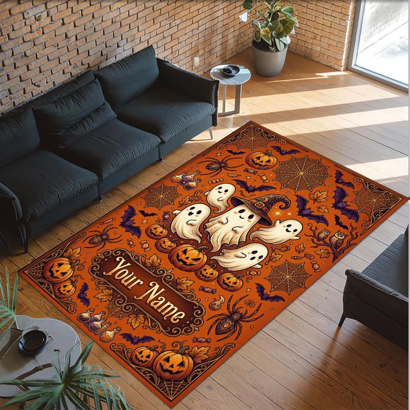 Halloween Theme Crystal Velvet Floor Rug Personalized Custom Name Text Warm Carpet Home Decoration