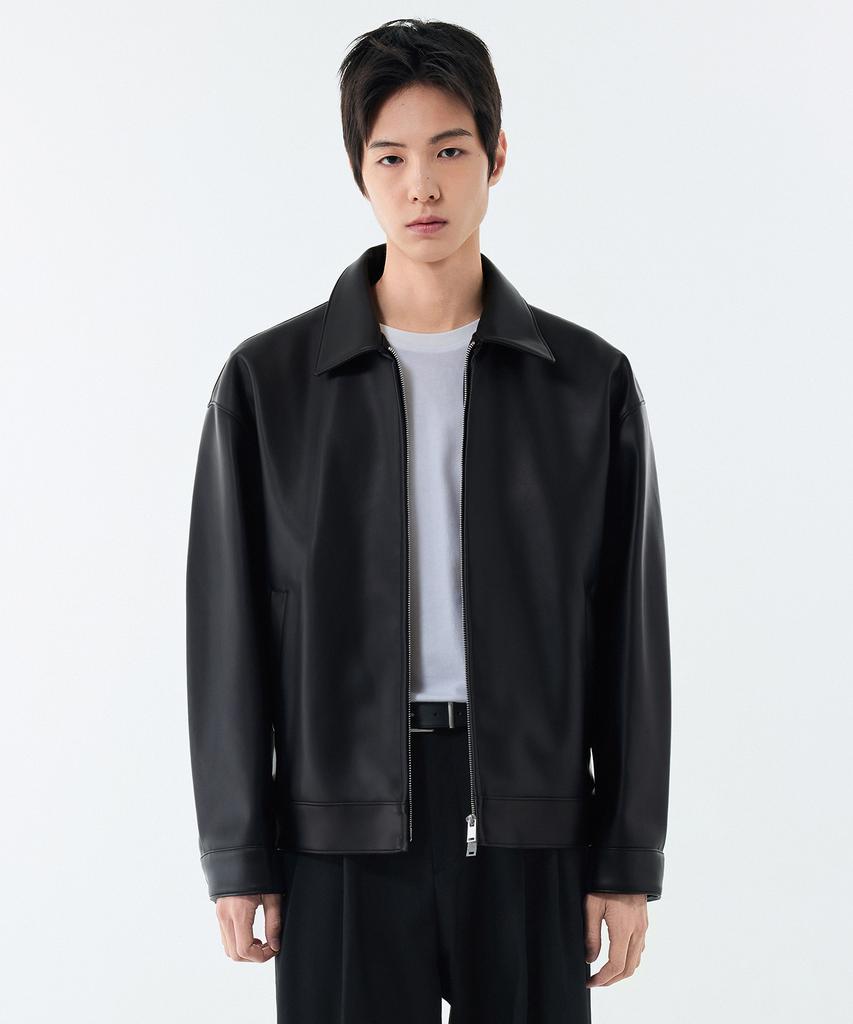 Musinsa Standard Synthetic Leather Oversized Single Jacket [Black]