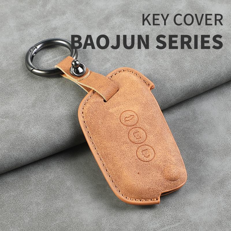 Leather Car Key Case Cover Shell For Baojun 560 Rs-5 530 630 310 E100 310W 510 730 360 Holder Fob Keychain Interior Accessories