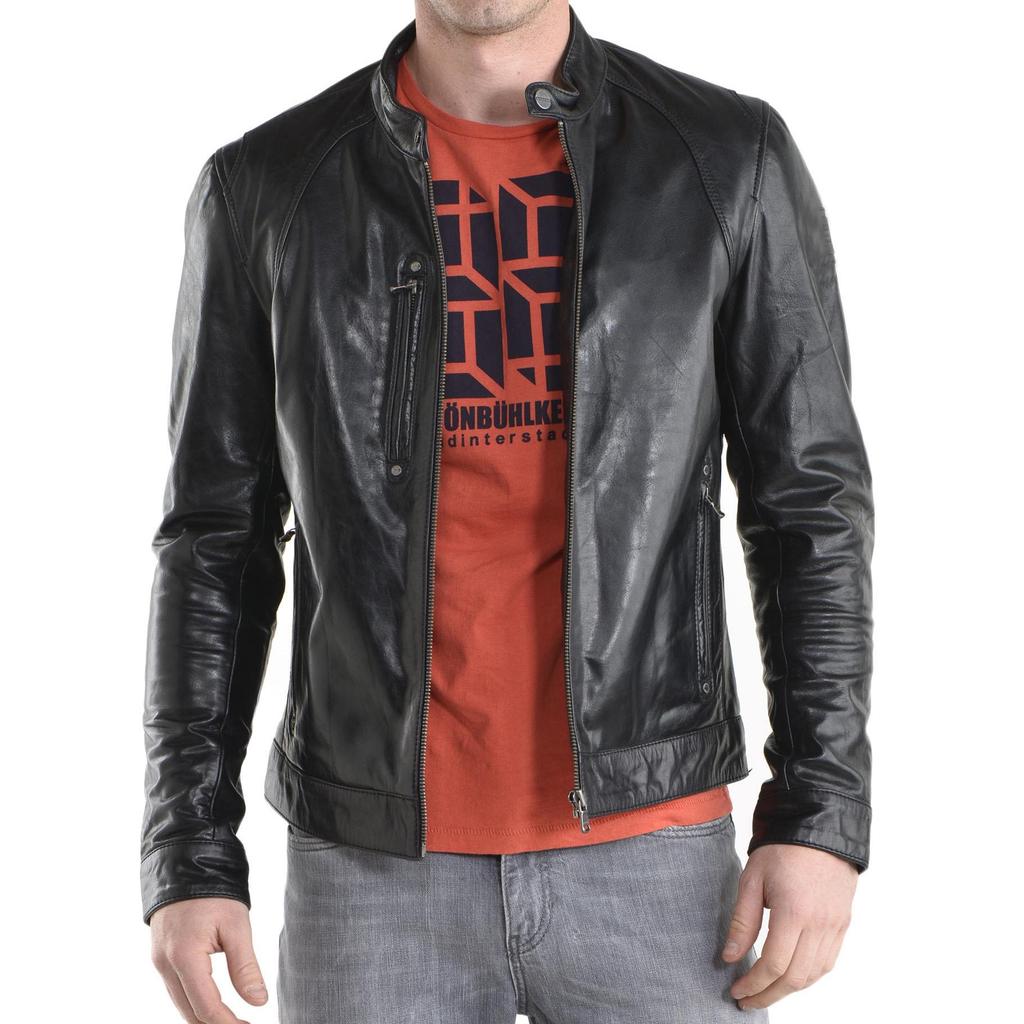 SKINOUTFIT Men's Genuine Lambskin Black Leather Jacket Stylish Motorcycle Bomber Biker Outerwear MJ 07