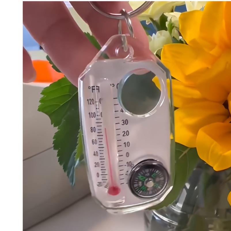 Брелок 3 в 1 с термометром, компасом и лупой - Портативный мини для приключений на открытом воздухе - Идеально подходит для пеших походов, кемпинга и путешествий