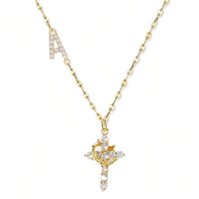Cross Shape Letter Necklace Women Gold Plated Copper Pendant Versatile Fashion Jewelry