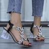 Летние женские сандалии из ПВХ с кристаллами и цветочным декором, массивный каблук, открытый носок, ремешок сзади, эластичная лента, элегантная модная обувь
