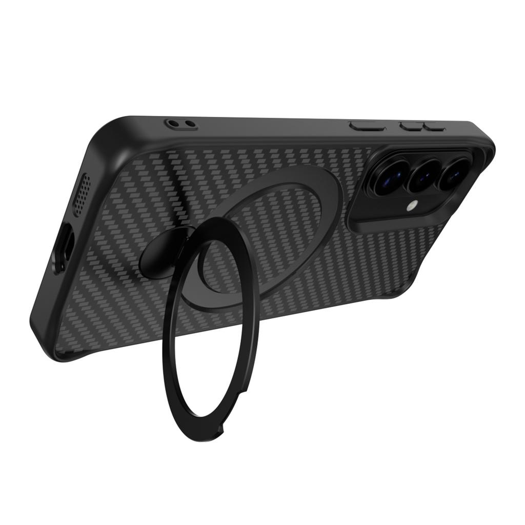 For Samsung Galaxy A55 5G Phone Case with Magnetic Kickstand TPU + PC Carbon Fiber Back Cover