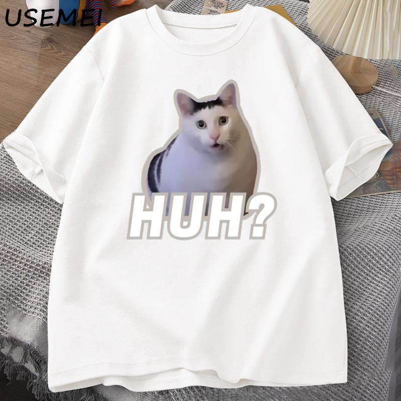 Футболка Huh Cat Meme, забавные милые футболки с рисунком кота, модные футболки унисекс, летние футболки для пар, повседневные хлопковые футболки больших размеров, одежда