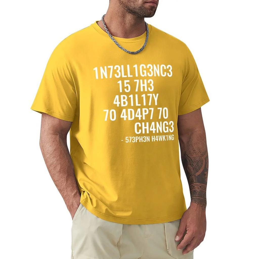 Креативные мужские футболки, забавные топы Geek, интеллект — это способность адаптироваться к изменению, футболка с буквенным принтом, мужская футболка большого размера