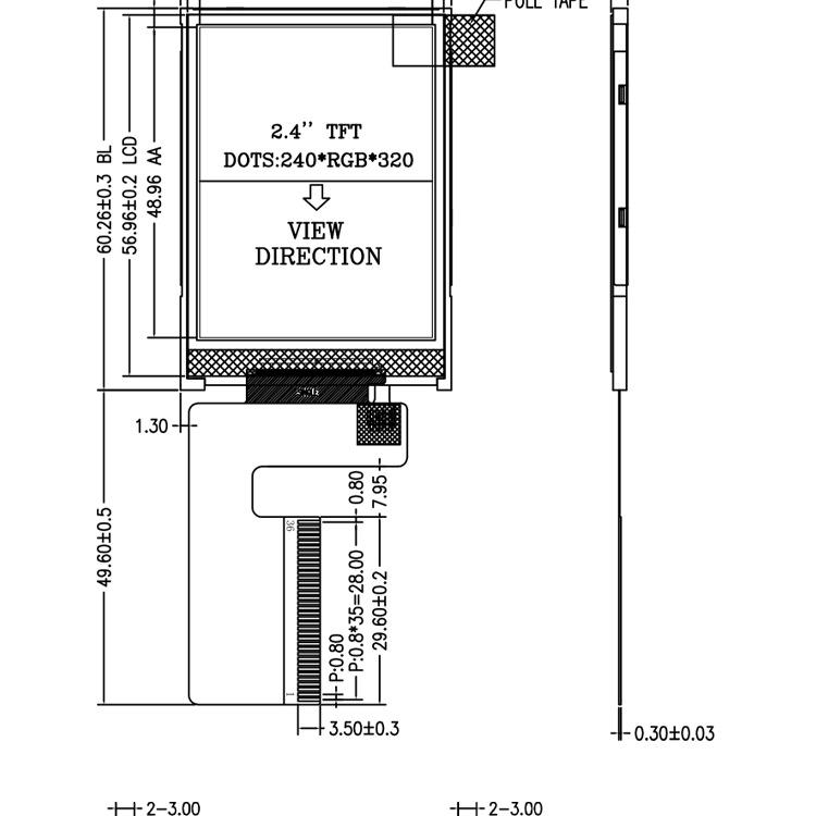 2.4" TFT Color LCD Display with ST7789V Driver IC, 36-Pin Plug-in Connection
