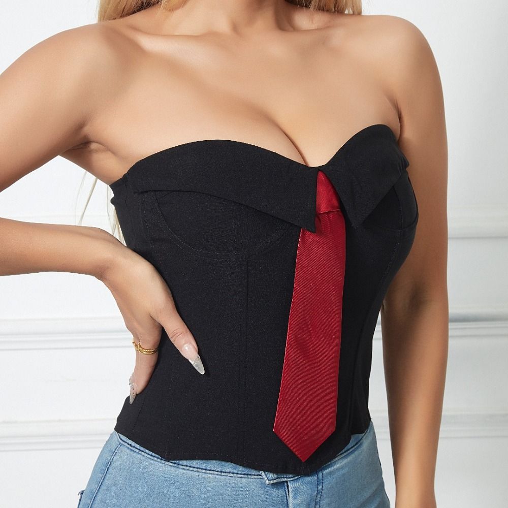 Sleeveless Strapless Sliming Vest Necktie Crop Tube Tops Spicy Girl Style Women Corset Ladies