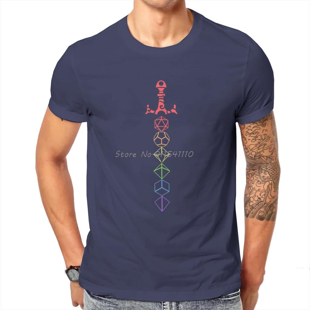 Rainbow Dice Sword LGBT Table RPG Gaming Essential T Shirt Vintage Graphic Loose Cotton Men's Clothing Harajuku O-neck TShirt