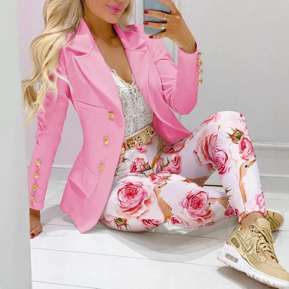 Женский костюм-двойка в европейском и американском стиле Shopify: Куртка с принтом и длинные брюки