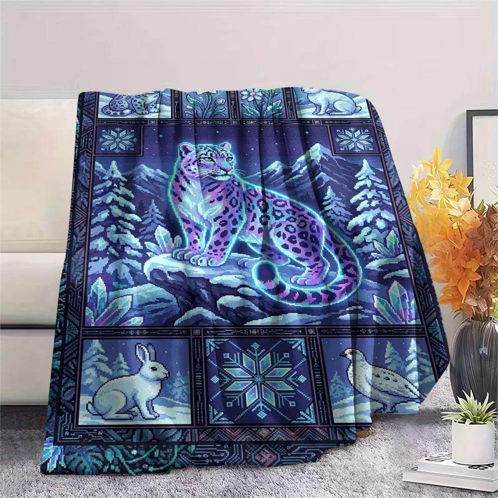 Snow Leopard Animal Print Flannel Blanket, High quality Comfortable for All Seasons, Home Decor, Warmth and Comfort, Perfect for Christmas Gifts121