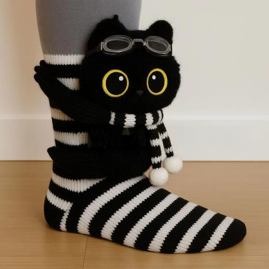 3D Plush Animal Socks Cute Knitted Socks with Fluffy Animals Stretchy Fun Sloth Cat Socks for Animal Lovers Christmas Gift