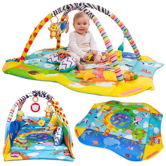 Tapis d'éveil bébé 2en1 LIONELO Anika - Parc pour enfants - 98x114 cm - Lavable - Jouets interactifs - Multicolore