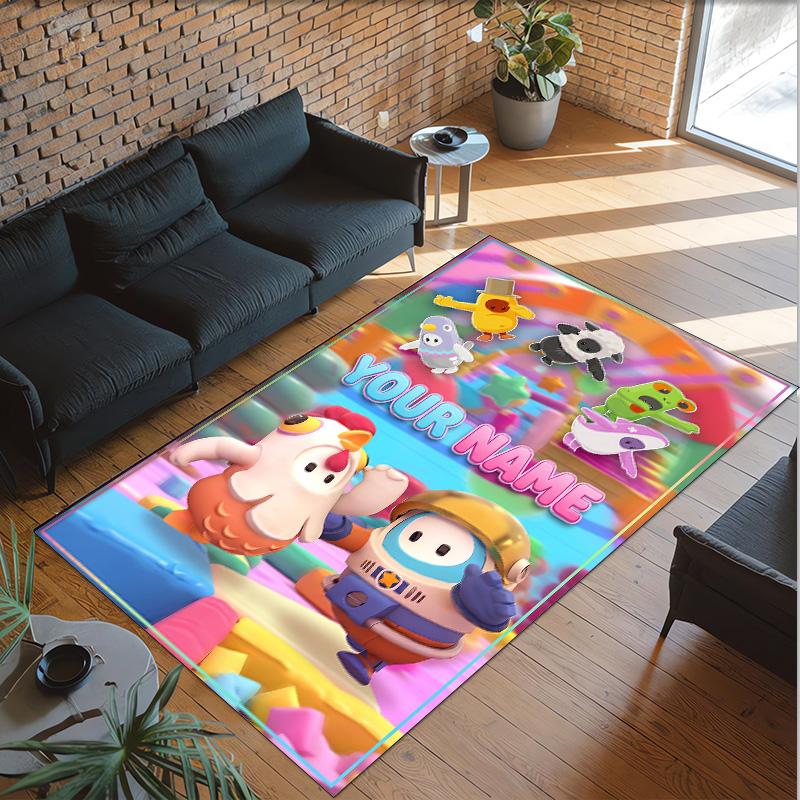 Personalized Crystal Velvet Carpet Custom Name Text,Fall Guys Anti Slip Area Rug For Home Decoration