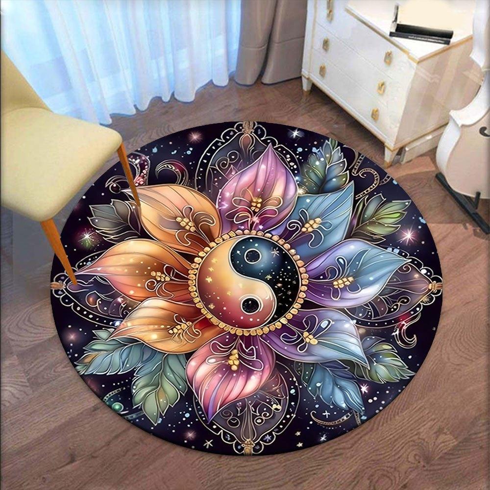 Colorful Yin Yang Flower Mandala Art PrintRound Non-Slip chair mat chair carpet for office Rugs for Office Decor Gift For Valentine's Day Mother's Day
