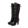 Винтажные панк-ботинки для женщин на осень-зиму Новый стиль толстый каблук супер высокий каблук универсальные круглый носок пряжка на ремне высокие сапоги